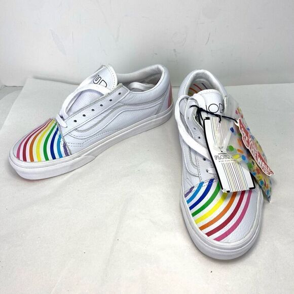 New Vans Old Skool Flour Shop White Leather Rainbow Sneakers NWOB Women’s 7 - Picture 1 of 11